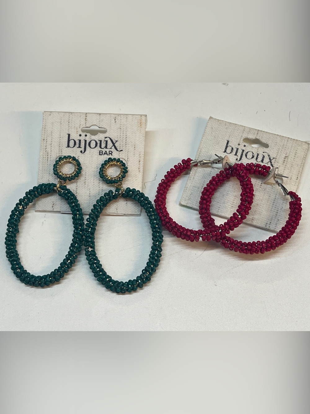 Bijoux Bar Teal Beaded Drop Earrings and Magenta Hoop Earrings